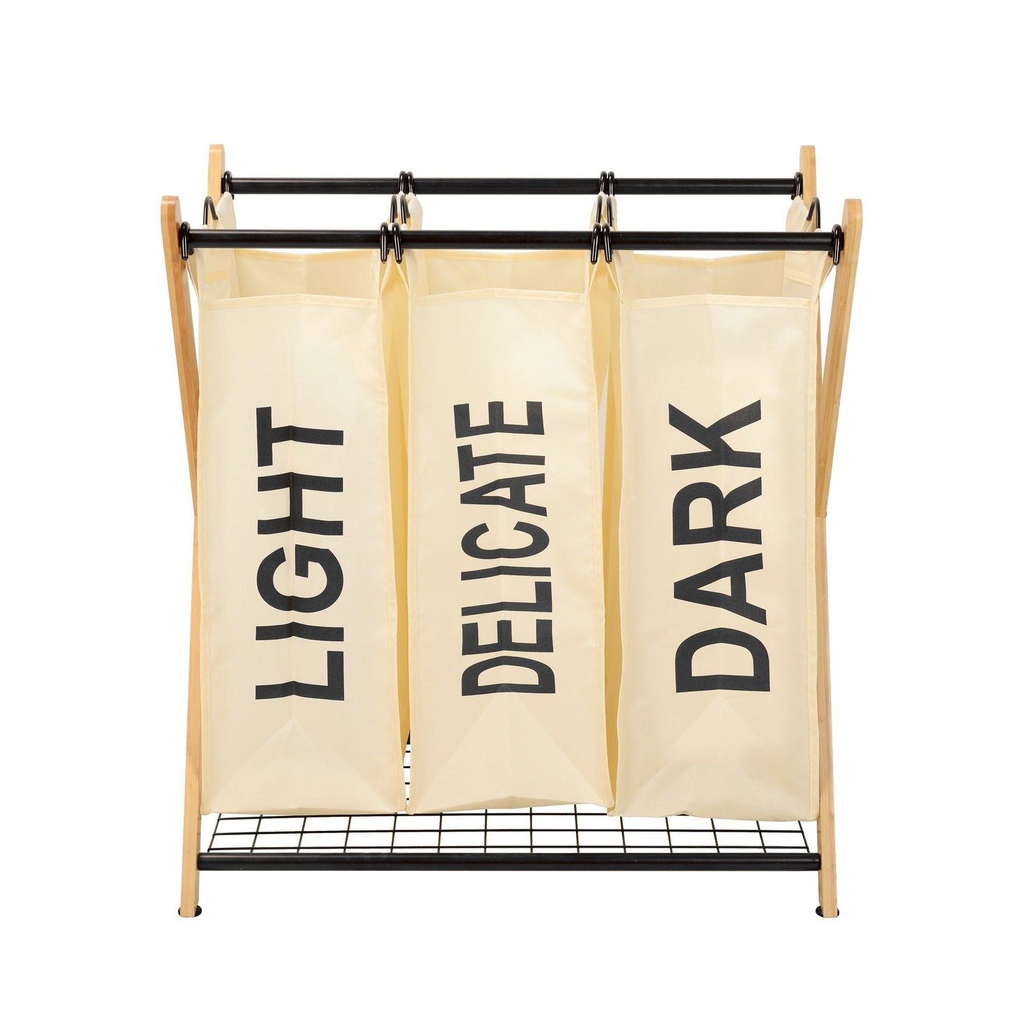 Premium Oceanstar X-Frame Laundry Sorter - 3-Bag Bamboo Organizer in Sleek White - Homely