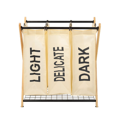 Premium Oceanstar X-Frame Laundry Sorter - 3-Bag Bamboo Organizer in Sleek White - Homely