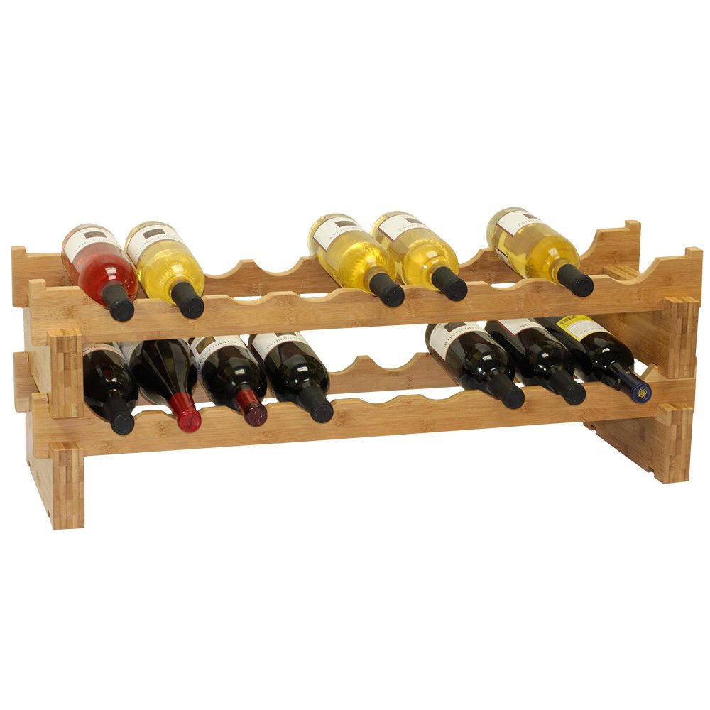 Stylish Stackable Bamboo Wine Rack for 18 Bottles - Modern Decor - Homely