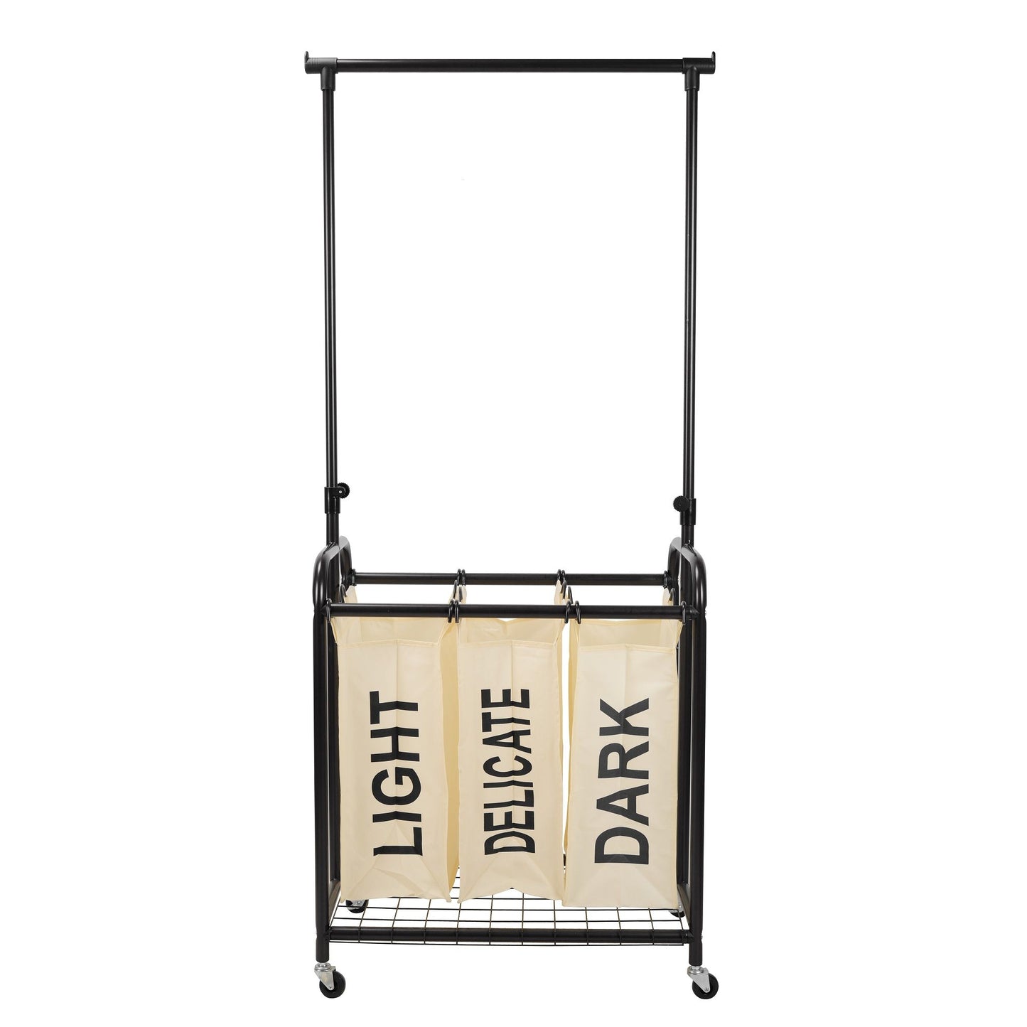 Oceanstar Rolling Laundry Sorter - 3-Bag White Organizer with Hanging Bar - Homely