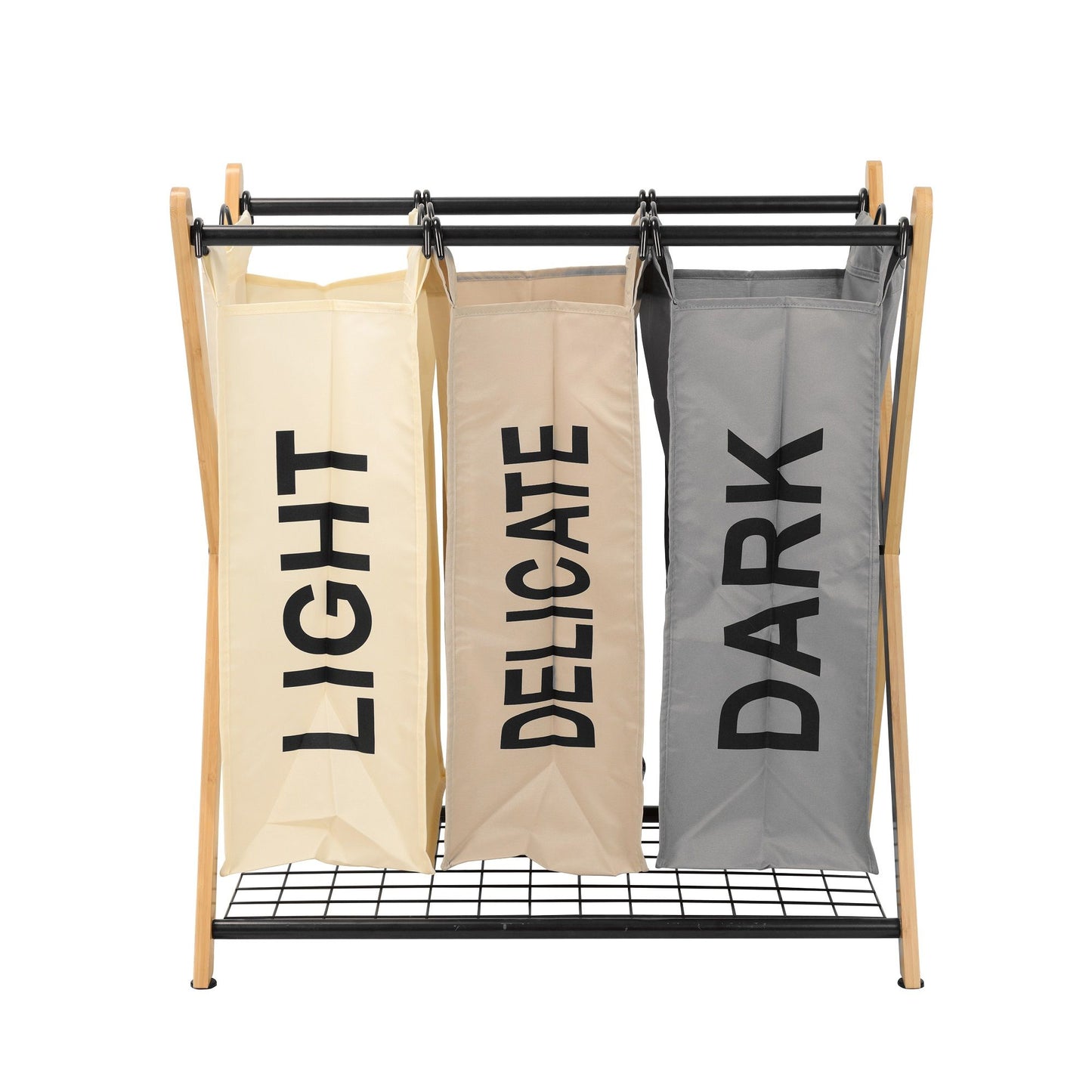 Stylish Bamboo Laundry Sorter with Three Compartment Bags - Homely