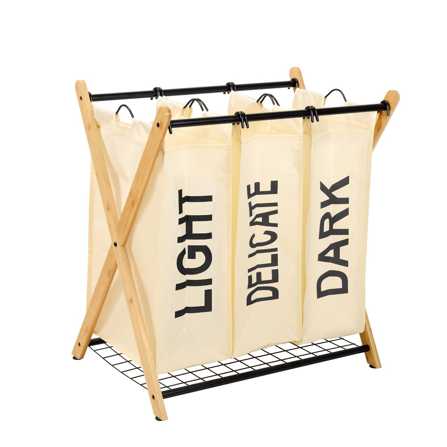 Premium Oceanstar X-Frame Laundry Sorter - 3-Bag Bamboo Organizer in Sleek White - Homely