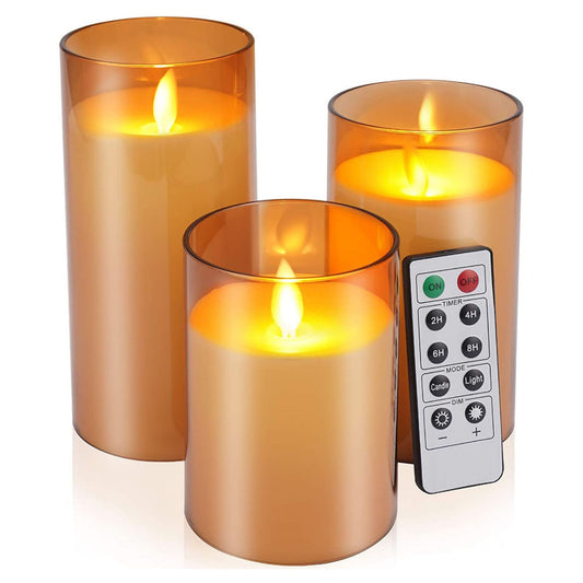 Set of 3 Real Wax LED Flameless Candles - Warm White Glow with Convenient Remote Control - Homely