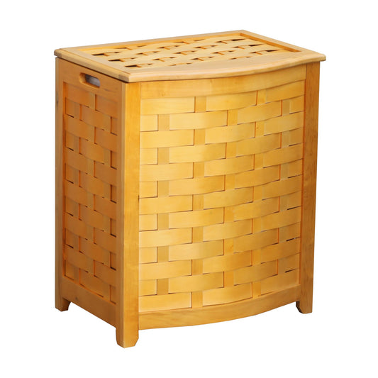 Oceanstar Natural Finished Bowed Front Veneer Laundry Wood Hamper Basket With Interior Bag BHV0100N - Homely