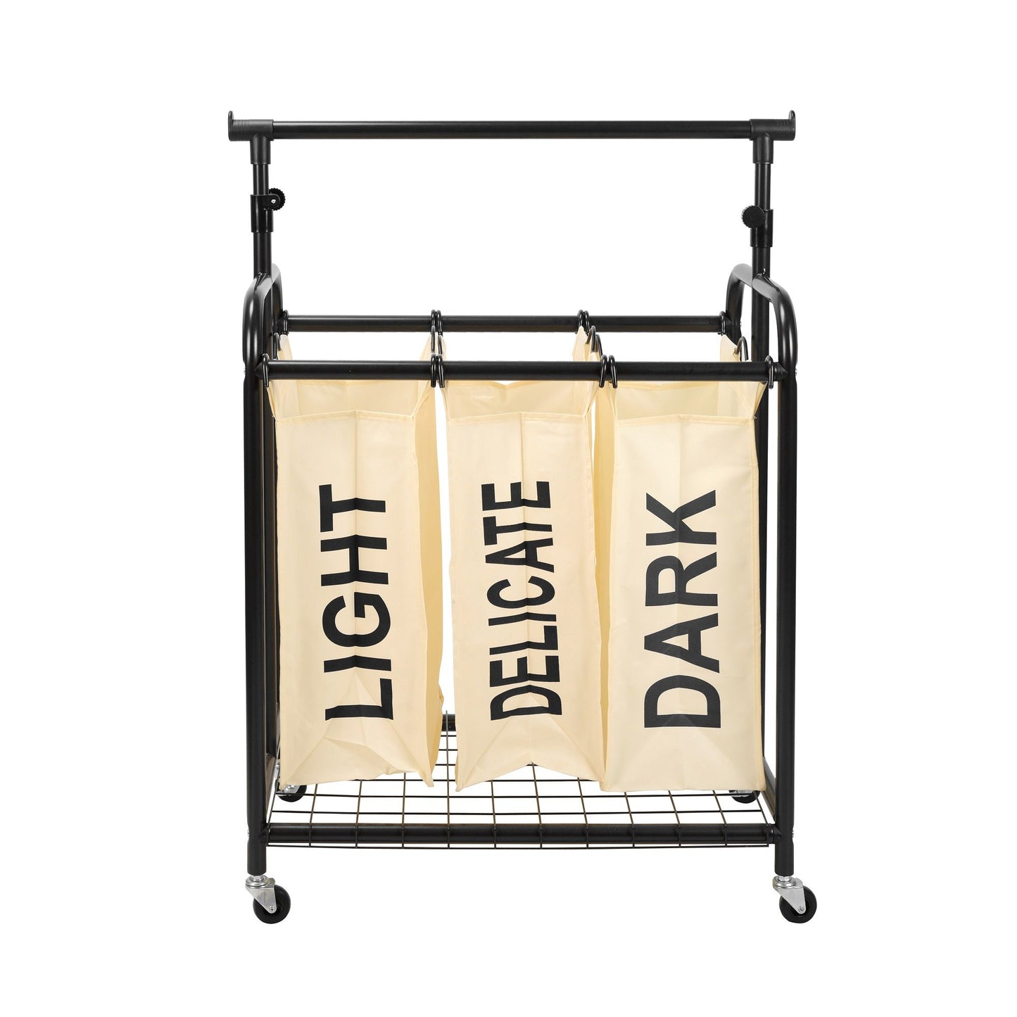 Oceanstar Rolling Laundry Sorter - 3-Bag White Organizer with Hanging Bar - Homely