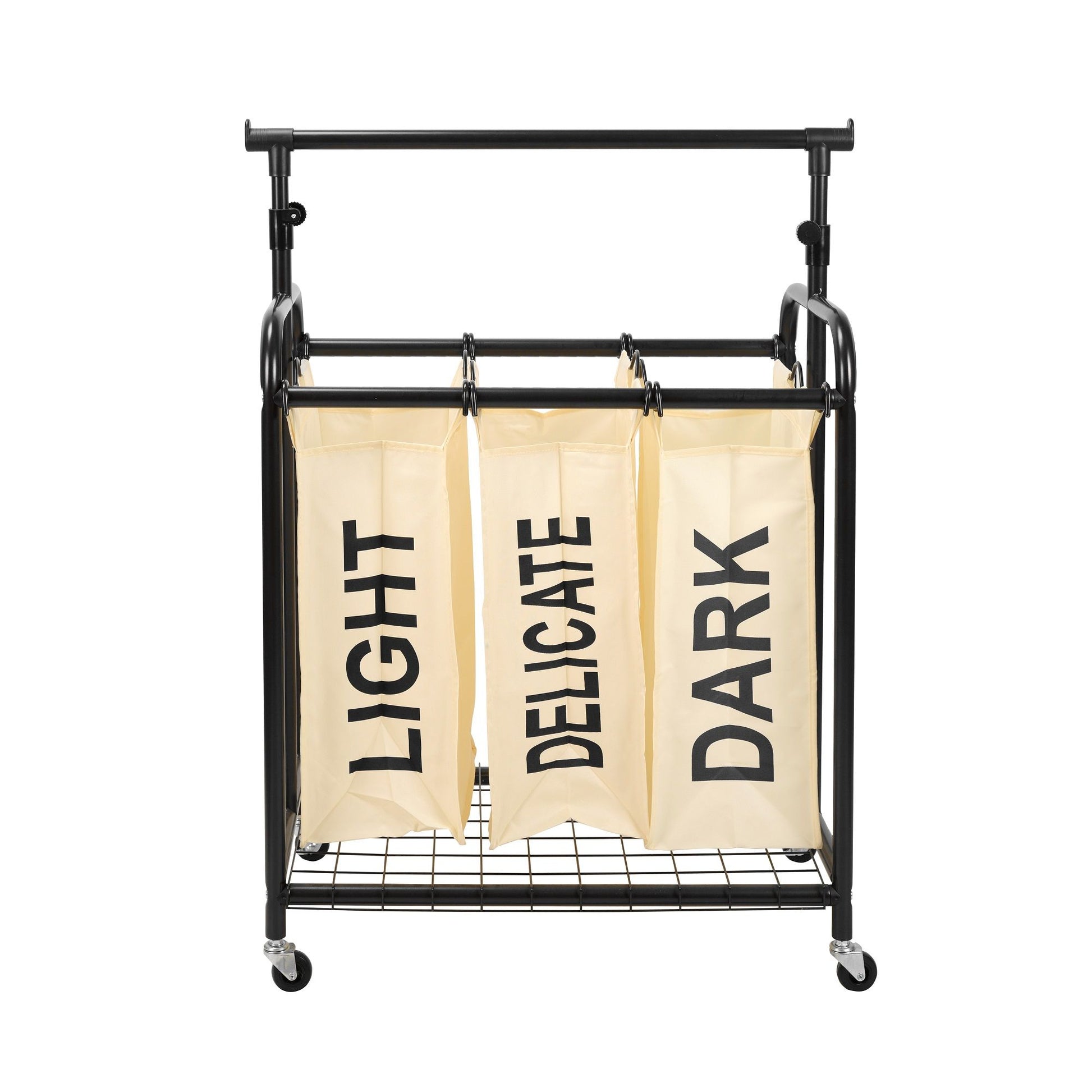 Oceanstar Rolling Laundry Sorter - 3-Bag White Organizer with Hanging Bar - Homely