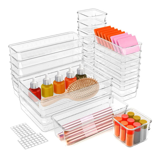 Versatile 25-Piece Clear Plastic Drawer Dividers - Ideal Storage Solution for Home, Office, and Bathroom Trays - Homely
