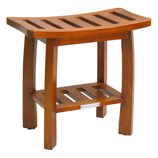 Oceanstar Solid Wood Spa Shower Bench with Storage Shelf, Teak Color Finish - Homely
